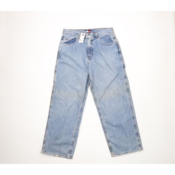 NOS Vtg Y2K 2002 Tommy Hilfiger Mens 34x30 Spell Out Baggy Fit Wide Leg Jeans